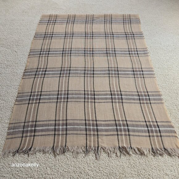 Wool Lightweight Tan Plaid Scarf - Picture 8 of 14